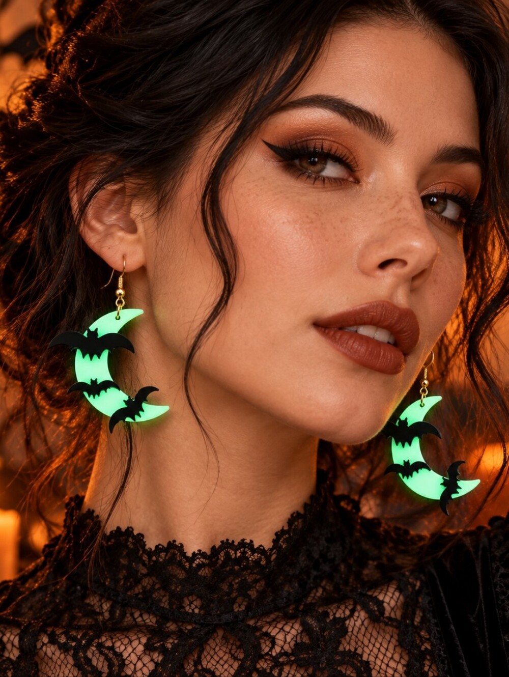 MODCLOTH GLOW IN THE DARK BAT & MOON EARRINGS